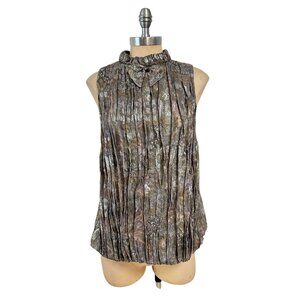 Marc By Marc Jacobs Silver Metallic Pleated Sleeveless Silk blend Blouse Top 4